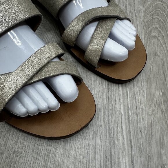 J Crew Sandals Womens Size 10 Gold Metallic Leather Slide Made in Italy - Picture 3 of 7